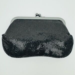 Express Vintage Kiss Lock Shiny Sequin Evening Clutch Bag. Hideaway chain strap.